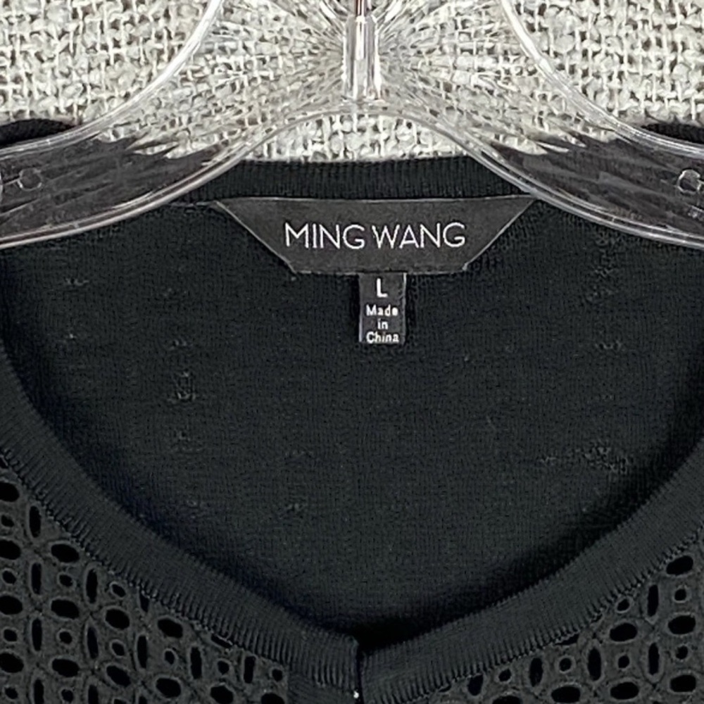 Ming Wang Sweater Cardigan Womens L Eyelet Panels Professional Classic Old Money - Picture 7 of 16